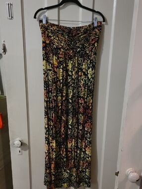 Smocked Waist Floral Maxi Dress in Black and Yellow